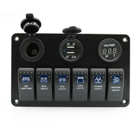 Panneau d'interrupteur à bascule 12V 6 gangs ON Off avec voltmètre double chargeur USB prise allume-cigare pour voiture RV camion bateau
