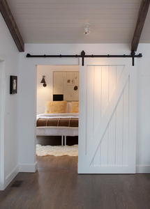 Vente à chaud en usine Porte de <span class=keywords><strong>grange</strong></span> coulissante en bois MDF moderne Intérieur Rail supérieur en bois pour villas et hôtels - Product Image 5