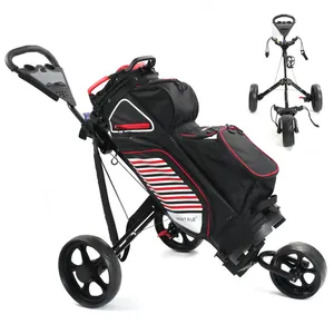 Sac de golf à cadre en aluminium pliant direct d'usine chariot de poussée Portable mobile 3 roues marche main pousser chariot de golf Buggy