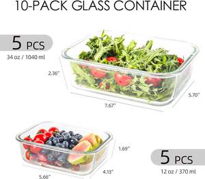 Lot de 5 ou 10 récipients en verre pour aliments, récipients en verre pour la préparation des repas avec couvercles anti-fuite, compatibles micro-ondes et congélateur - Product Image 3