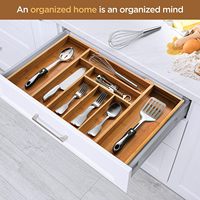 Grand Organisateur de Tiroir de Cuisine Moderne Multifonctionnel en Bambou Laqué, Boîte de Rangement pour Couverts à 8 Compartiments