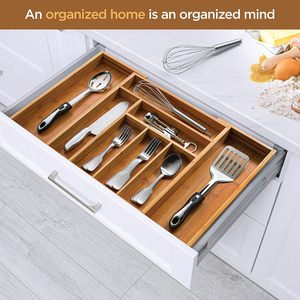 Grand <span class=keywords><strong>Tiroir</strong></span> <span class=keywords><strong>de</strong></span> <span class=keywords><strong>Cuisine</strong></span> Moderne Multifonctionnel Organisateur Couverts en Bambou Boîte <span class=keywords><strong>de</strong></span> <span class=keywords><strong>Rangement</strong></span> pour Ustensiles Organisateur d'Argenterie - Product Image 6