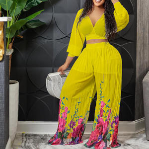 Pour l'Europe et l'Amérique, Nouveauté Printemps 2026, Ensemble deux pièces décontracté en polyester, pantalon ample à jambes larges imprimé style ethnique - Product Image 6