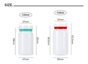 Botella de Plástico PET Blanca de 150 ml y 120 ml con Tapa de Doble Color para Tabletas, Cápsulas y Vitaminas, Grado Alimenticio, Personalizable - Product Image 5