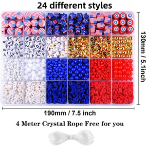 Cross Border Us Independence Day Polymer Clay <b>Bead</b> <b>Kit</b> Diy Jewelry Set Round Loose <b>Beads</b> For Craft Supplies Party Decor - Product Image 3