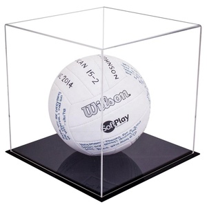 Clear Acrylic Cube Box Football Display Case With Black Base