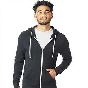 Sweat à capuche zippé noir pour homme, coupe classique, couleur unie, décontracté, pour l'automne, 100 % coton, tissu molletonné respirant, avec poches, Beazer - Product Image 1