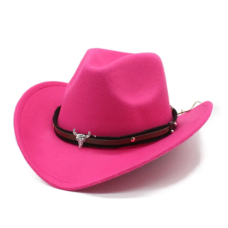 Chapeau de cowboy en daim rose unisexe coupe flexible décontracté multicolore couleur unie pure avec corde pour taureaux sombrero de ala plana vente en gros