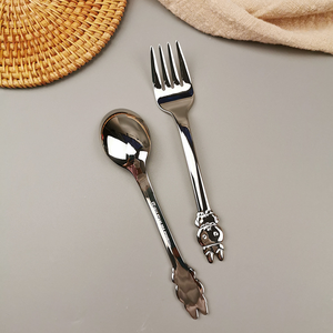 DFU192 Juego de Cuchara y Tenedor para Niños de Acero Inoxidable 18/10, Material Grueso, Juego de Cuchara y Tenedor 304 para Comer - Product Image 1