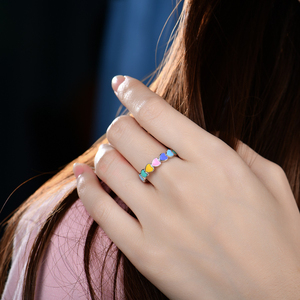 Anillo de esmalte de corazón chapado en rodio, anillo apilable con temática de amor de esmalte Multicolor de Plata de Ley 925, joyería <span class=keywords><strong>para</strong></span> mujeres y niñas - Product Image 4