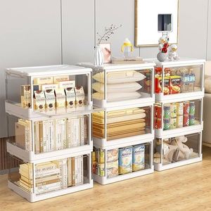 Clear <b>Storage</b> Bin with Lid Stackable <b>Folding</b> <b>Storage</b> Closet Bin <b>Box</b> <b>Storage</b> Bins with Magnetic Door - Product Image 4