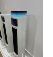 Ventilateur de tour sans pales à télécommande, 3 vitesses de vent, faible bruit, oscillant, avec humidificateur à flamme pour la maison