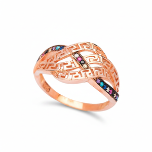 Fashionable Greek Symbol Colorful Mix <b>CZ</b> Stone Cluster <b>Ring</b> Wholesale Made in Turkey Handcrafted 925 Silver Fine Jewelry - Product Image 2