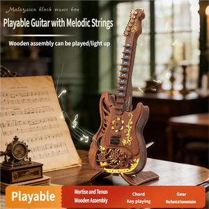Modelo de Guitarra de Madera con Luces, Funciona con Pilas, Kit de Ensamblaje DIY, Decoración de Escritorio, Regalo de Cumpleaños, Recuerdo, Juguete para Amantes de la Música - Product Image 2