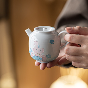 Hand Painted Ceramic Teapot With Bunny Design Porcelain Kung Fu <b>Tea</b> <b>Set</b> For Home Use Afternoon <b>Tea</b> - Product Image 1