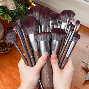 Daily Queen & Mor-phe 26 pièces Pinceaux de maquillage en bois brun à poils nano, doux et luxueux, pour poudre, marque privée - Product Image 5