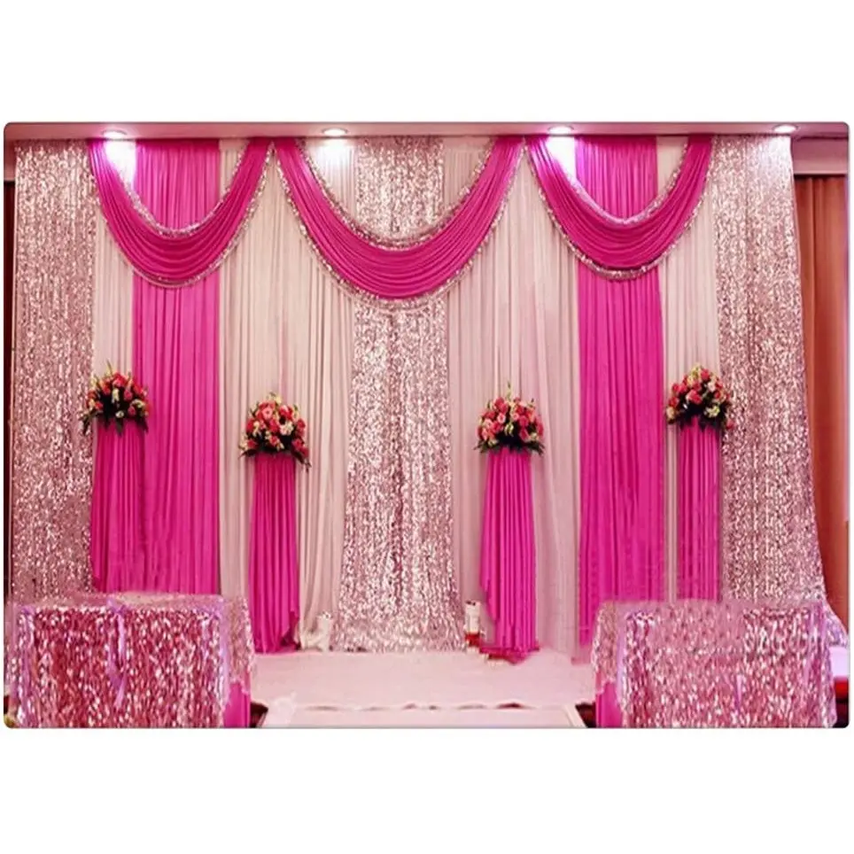 Vendita calda LONGSUN decorazioni per palcoscenico di nozze fondale per feste con tenda in tessuto di seta Swag per eventi di compleanno di nozze