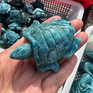天然青金石乌龟乌龟雕像愈合水晶宝石动物口袋石像