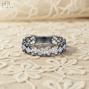 Anillo de Diamantes Naturales Reales de Oro Blanco y Negro Sólido de 18K, Diseño Clásico Europeo Vintage de Alta Calidad para Mujer, Ideal para Fiestas - Product Image 5