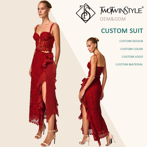 <span class=keywords><strong>Ensemble</strong></span> long élégant deux pièces en dentelle <span class=keywords><strong>pour</strong></span> femme, comprenant un <span class=keywords><strong>bustier</strong></span> court à fines bretelles <span class=keywords><strong>et</strong></span> une <span class=keywords><strong>jupe</strong></span> <span class=keywords><strong>longue</strong></span> portefeuille avec volants en mousseline – Vente en gros - Product Image 1