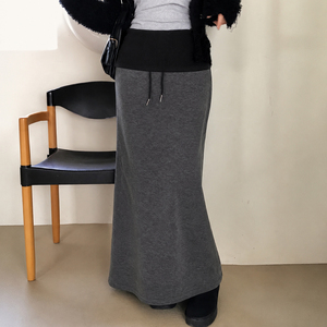 Jupe crayon mi-longue tendance, patchwork, taille côtelée avec cordon de serrage, coupe ajustée, colorblock, polyvalente et flatteuse - Product Image 2