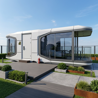 Maison capsule spatiale de luxe en structure acier, cabine modulaire préfabriquée, hôtel-resort, glamping, hébergement de camping, installation rapide