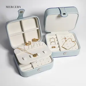 Customizable Personalized Luxury Boxes Logo Vantage Trend Rectangle Blue Jewellery Box Velvet Leather Pu Jewelry Packaging Case