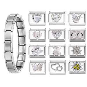 Fashion Charm Bracelet Set Stainless Steel Modular DIY Jewelry With Crystal Rhinestone Charms For Gift Unisex Accessories - Product Image 1