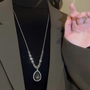 Crystal Necklace Water Drop Pendant Bezel Setting Black Crystal Everyday Wear 10cm Or Less Chain - Product Image 1