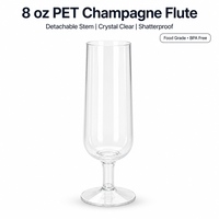 Flûtes à champagne en plastique PET transparent de 8 oz, tiges détachables, verres à vin incassables, 240 ml, gobelets réutilisables pour les mariages et les fêtes
