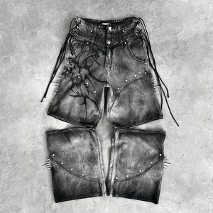 <span class=keywords><strong>Pantaloni</strong></span> <span class=keywords><strong>Cargo</strong></span> da <span class=keywords><strong>Uomo</strong></span> Vintage <span class=keywords><strong>Larghi</strong></span> Stile Hip-Hop con Tasche Multiple, Jeans Effetto Stone Wash Medio, <span class=keywords><strong>Pantaloni</strong></span> Staccabili a Pieghe - Product Image 1