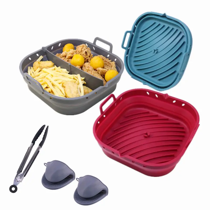 Collapsible Reusable Square Nonstick Oven Accessories Silicone Air Fryer Baking Mold Tray Pan Mat Silicone Pots With Divider