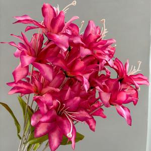 Venta al por mayor <span class=keywords><strong>de</strong></span> 3 cabezas artificiales <span class=keywords><strong>de</strong></span> seda tacto <span class=keywords><strong>Real</strong></span> Flor <span class=keywords><strong>de</strong></span> lirio blanco rosa para fiesta en casa Hotel boda decoración mesa <span class=keywords><strong>Centro</strong></span> pieza - Product Image 3