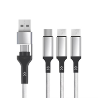 Kabel Pengisian Cepat & Transfer Data 60W 3-in-2 Tipe-C ke Tipe-C dengan Konektor Rotasi 180 Derajat, Pelindung Kepang Bahan Nilon-BST
