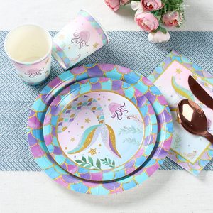 Décorations de fête d'anniversaire de <span class=keywords><strong>la</strong></span> <span class=keywords><strong>petite</strong></span> sirène, vaisselle jetable, fête prénatale, 1er anniversaire, fête de <span class=keywords><strong>la</strong></span> <span class=keywords><strong>petite</strong></span> fille sirène, assiettes en papier - Product Image 2