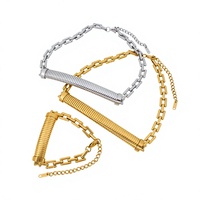 Bracelet en acier inoxydable texturé métallique, style vintage, électroplaqué, pour femme, avec chaîne élastique et accessoire collier tendance