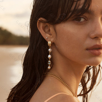 Gemnel nouveaux bijoux de mode en gros Style bohême or 18 carats Vermeil S925 perles d'eau douce topaze bleue cerceaux boucle d'oreille pendante