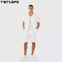 Ensemble deux pièces décontracté d'été pour homme, style européen et américain, séchage rapide, coupe ajustée, manches courtes, short, couleur unie, en lin