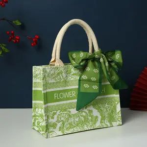 Vintage economical eco-friendly canvas jute bag companion gift bag student fashion laminated linen and jute tote bag