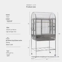 Cage à oiseaux surdimensionnée en acier inoxydable 304 pour perroquets de grande race, motif uni, fermeture à bouton, écologique, pour utilisation en direct, emballage en caisse