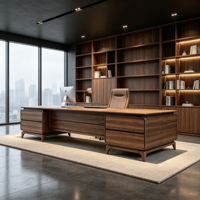 Bureau de direction de luxe avec un aspect bois chaud et une surface de travail spacieuse pour bureau d'entreprise