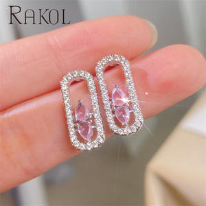 Rakol EP5760 Boutique Designer Pin-shaped Stud Gold-plated 3A Zirconia Hollow Earrings Female Jewelry - Product Image 1