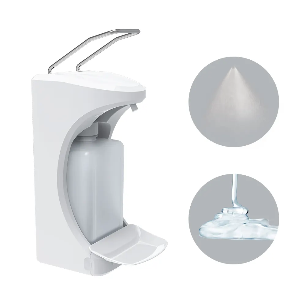 Dispenser di sapone a gomito a parete in plastica per sala operatoria ospedaliera bianco 1000ml con vassoio per il risparmio idrico