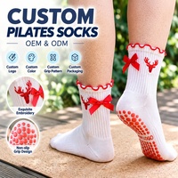 Chaussettes de yoga personnalisées OEM avec logo, broderie tricotée de haute qualité, respirantes, antidérapantes pour le Pilates, pour filles