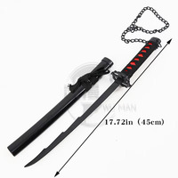 Espada Tensa Zangetsu Negra de 45 cm, Mini Katana Segura y sin Cuchilla de Ichigo Kurosaki de Bleach con Cadena y Saya Negra