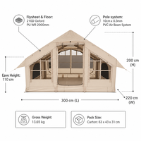 Tente de camping gonflable portable et étanche de 2000 mm pour famille, grande tente de glamping pliable avec auvent pour l'extérieur
