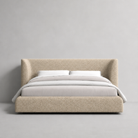 Lit capitonné incurvé de luxe moderne - Cadre de lit King Size en tissu bouclé haut de gamme pour villas et hôtels de prestige