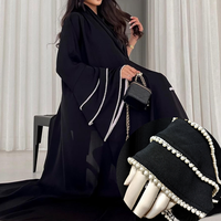 Abaya noire de luxe perlée pour femme, robe musulmane à manches chauve-souris, garniture de perles, vêtements islamiques modestes, vente en gros