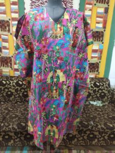 Algodón puro cuello en V longitud completa Kaftan suave transpirable Rosa impreso ropa de dormir de las mujeres verano invierno festivales cómodo - Product Image 2