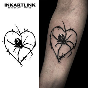 Autocollant de tatouage temporaire personnalisé en forme de cœur d'araignée, à base de plantes, imperméable, longue durée (15 jours), semi-permanent, art corporel pour bras, jambes, hommes et femmes - Product Image 1